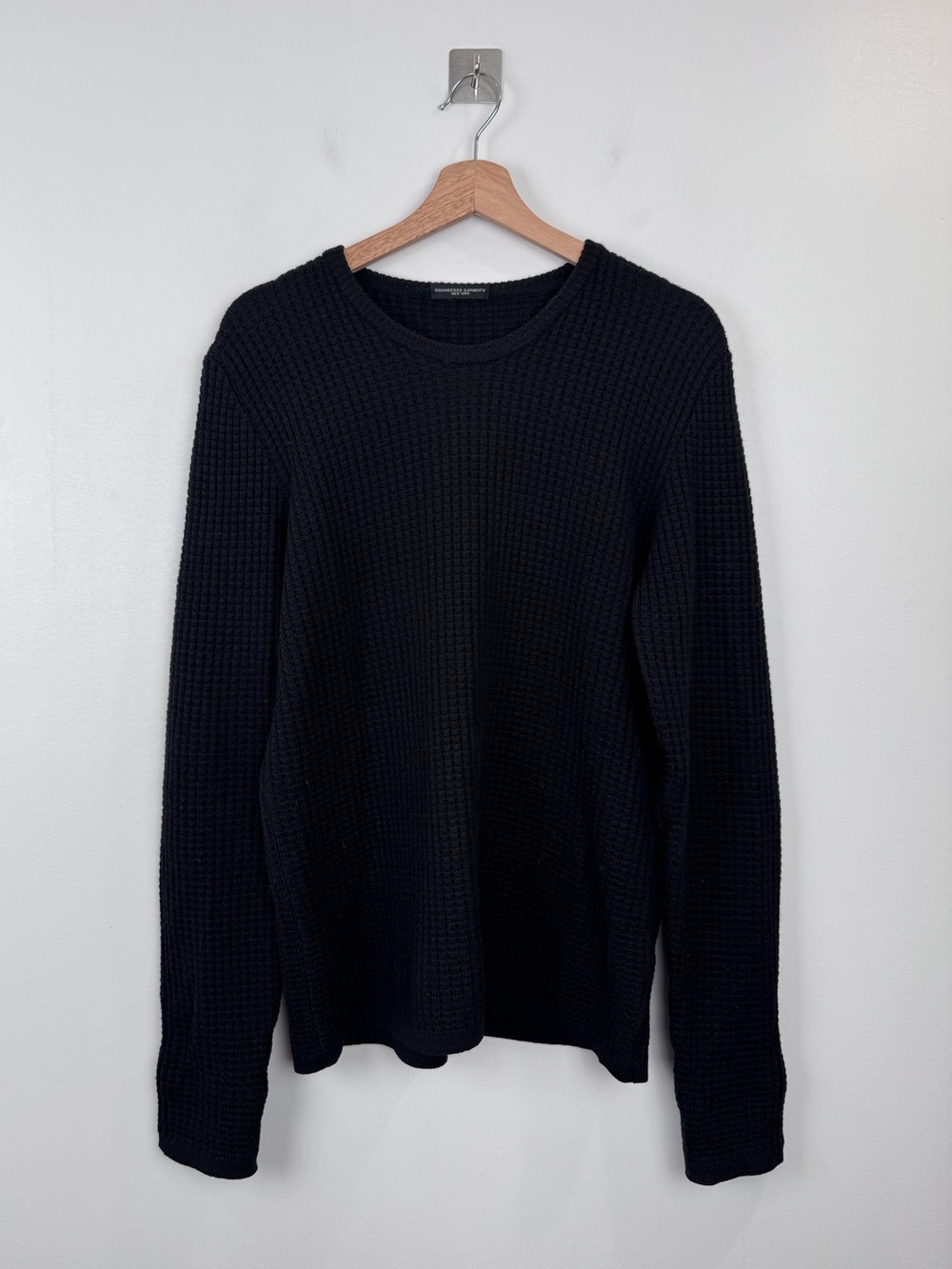 Engineered Garments Men Black Fisherman Waffle Knit Crewneck Sweater Size Medium
